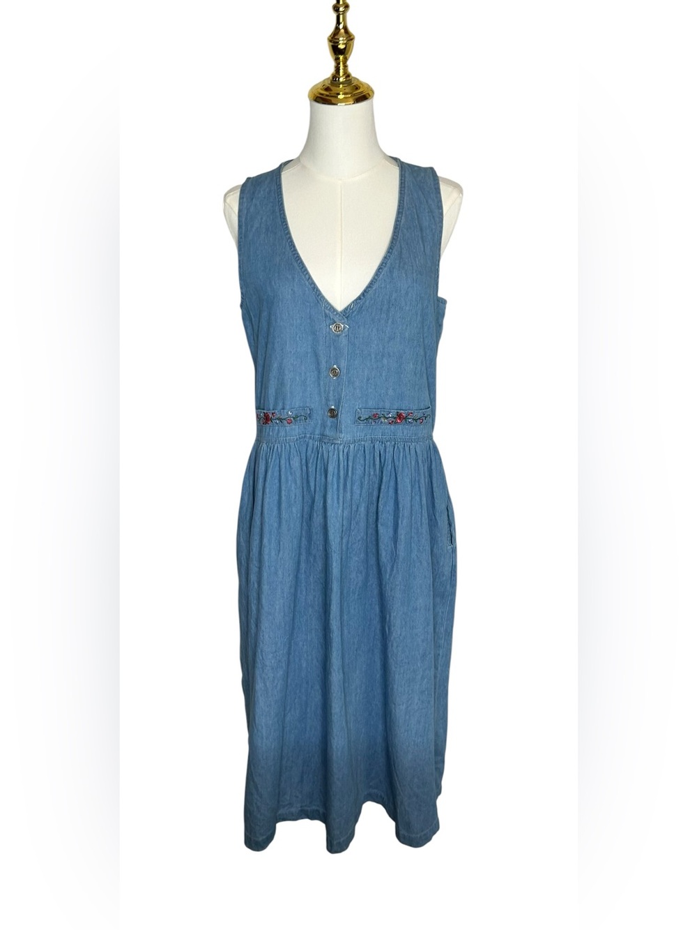 New Look Vintage 90s Denim Jumper Midi Dress Cottagecore EUC Sz S Teachercore